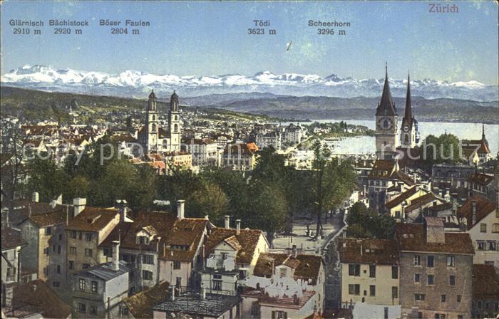 12319520 Zuerich Stadtbild mit Grossmuenster Kirche Zuerichsee Alpenpanorama Zue