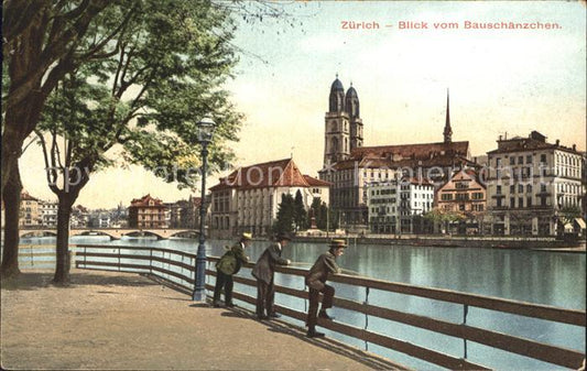 12319534 Zuerich Blick vom Bauschaenzchen Limmat Grossmuenster Zuerich