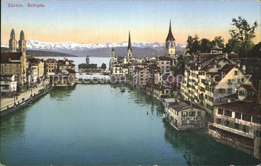 12320934 Zuerich Schipfe Limmat Kirchen Zuerichsee Alpenkette Zuerich