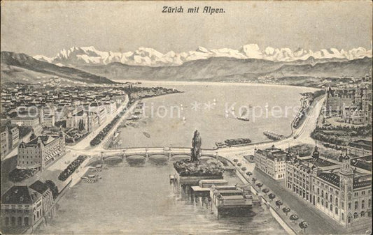 12322196 Zuerich Limmat Bridge Zuerichsee Panorama alpin Zuerich