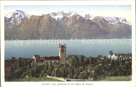 12321178 Vevey VD Vue générale Eglise Lac Léman Alpes de Savoie Vevey