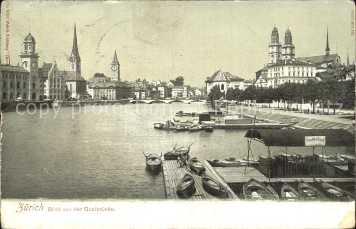 12322229 Zuerich Blick von der Quaibruecke Grossmuenster Zuerich