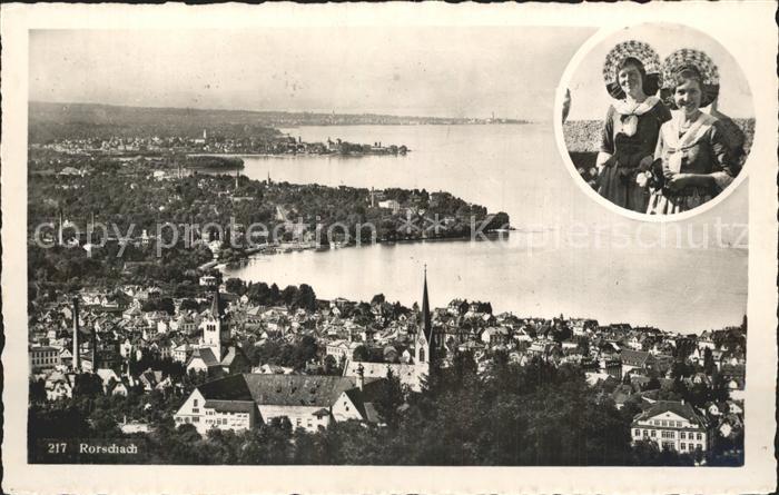 12338159 Rorschach Bodensee Fliegeraufnahme mit Frauen in Tracht Rorschach