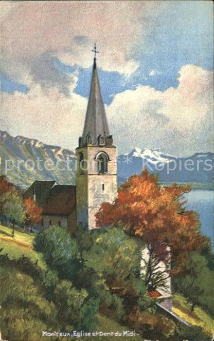 12459370 Montreux VD Église Dent du Midi Carte d'artiste Montreux