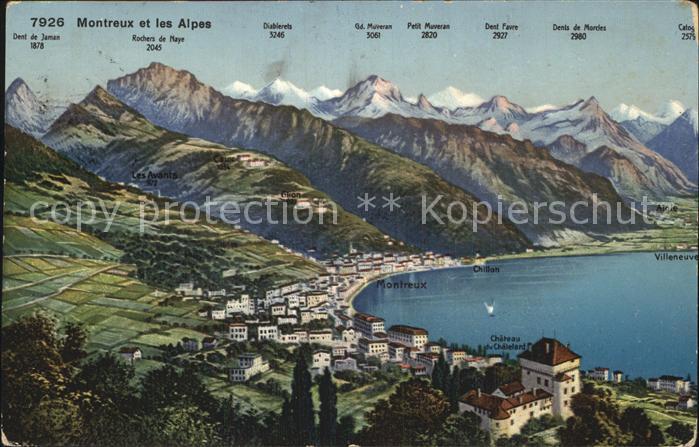 12473747 Montreux VD Aperçu de la carte avec les Alpes de Montreux