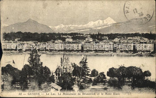 12473079 Genève GE Le Lac Monument de Brunswick et Mont Blanc Genève