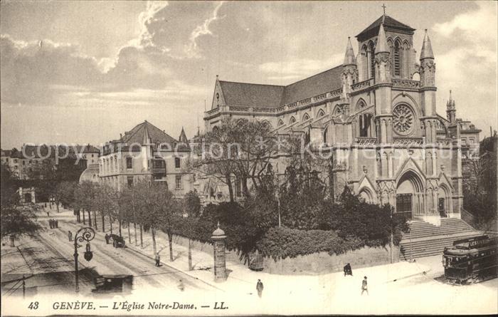 12474382 Genève GE Eglise Notre Dame avec tramway Genève