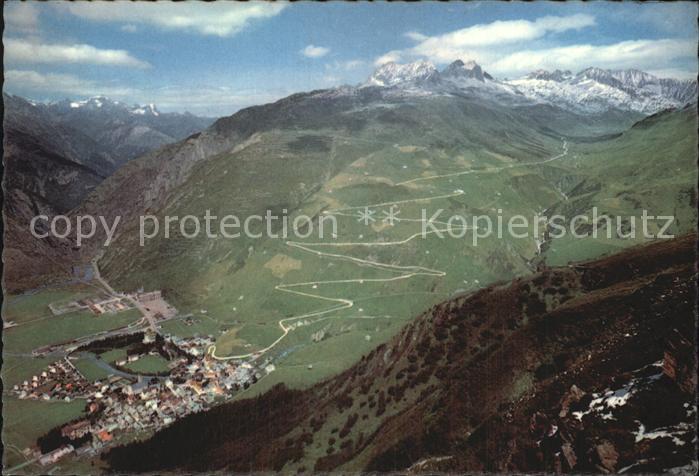 12476200 Andermatt Fliegeraufnahme mit Oberalppass Andermatt