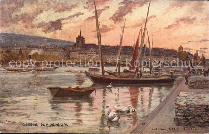 12476222 Geneve GE vue ville port plan artiste Geneve