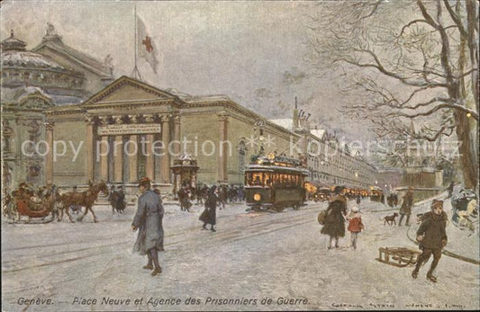 12476228 Geneve GE Place Neuve Place des Prisonniers de Guerre Carte d'artiste d'hiver Genev