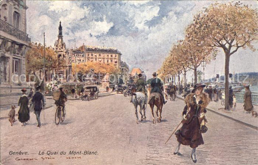 12476230 Geneve GE Carte d'artiste Le Quai du Mont Blanc pierre Geneve