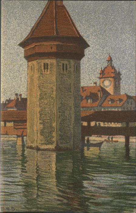 11116225 Zuerich Lithographie v. Ernst Schlatter:
Wasserturm M.D. Rathaus Zueri