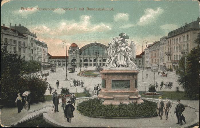 11114609 Basel BS Strassburger Denkmal Bundesbahnhof Kutsche Strassenbahn