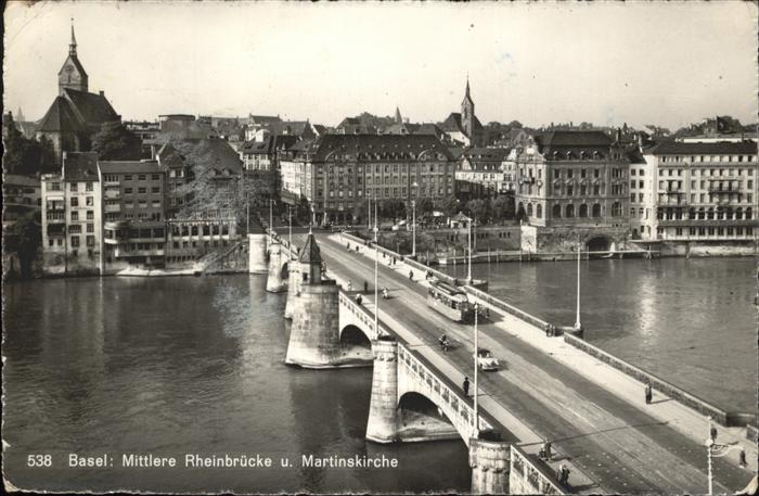 11181376 Basel BS Mittlere Rheinbruecke, Martinskirche, Tram Basel BS