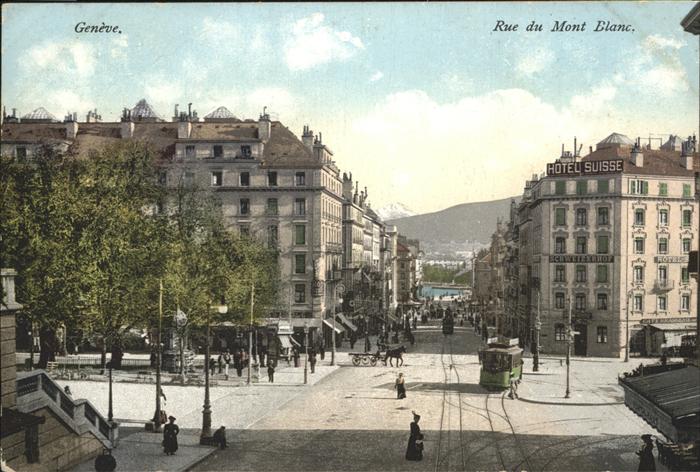 11181902 Geneve GE Genf, Rue du Mont Blanc, Strassenbahn Geneve GE