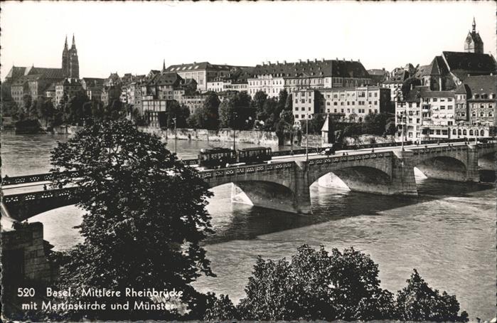 11194063 Basel BS Mittlere Rheinbruecke Martins Kirche Muenster Strassenbahn