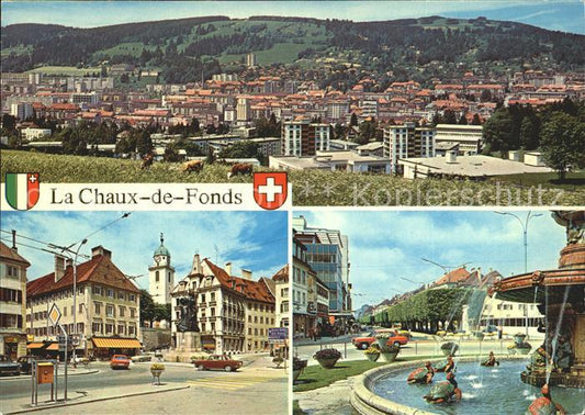 11985087 La Chaux-de-Fonds Teilansichten Brunnen Wappen