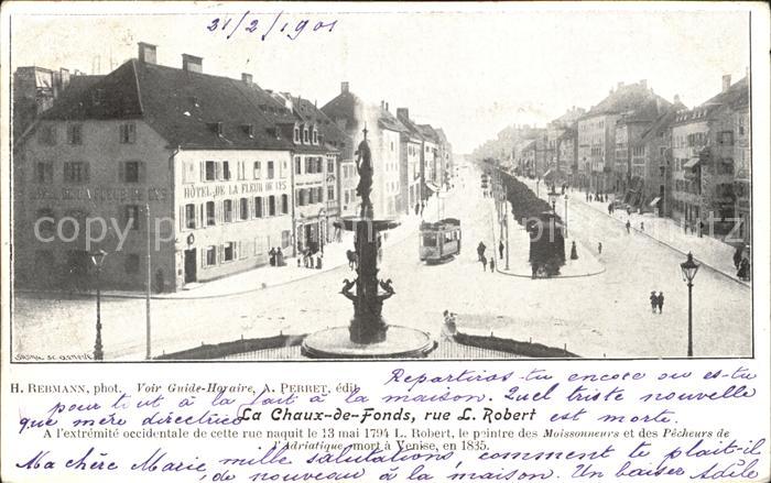 12066574 La Chaux-de-Fonds Rue Léopold Robert Fontaine Tram La Chaux-de-Fonds