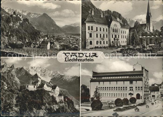 72180930 Vaduz Gesamt Schloss Vaduz Regierungsgebaeude Pfarrkirche Rathaus