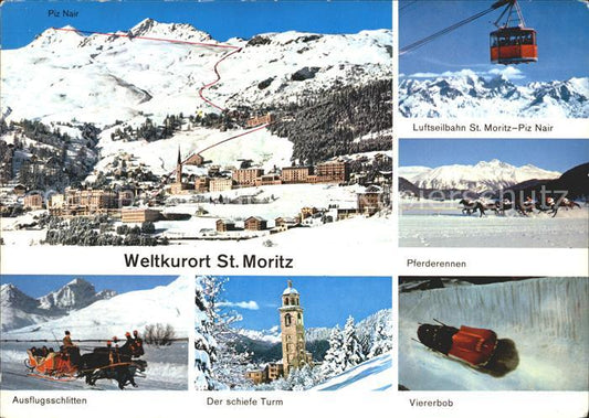 12233248 St Moritz GR Seilbahn Pferderessen Pferdeschlitten Schiefer Turm Bobbah