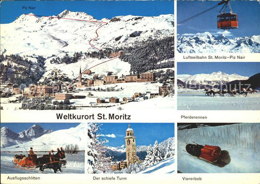 12237011 St Moritz GR Luftseilbahn Pferderennen Viererbob schiefe Turm