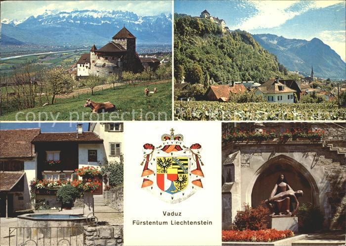 72254354 Vaduz Schloss Mittagspitze Kirchenpartie Brunnen