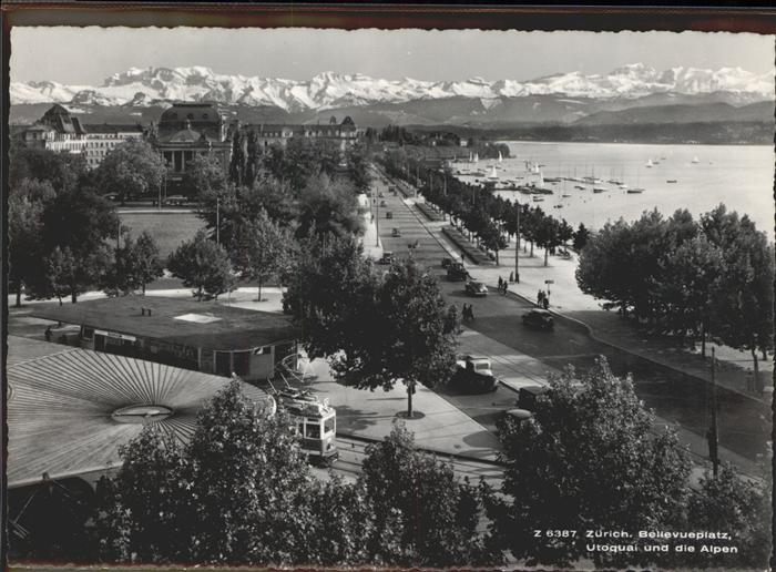 11294580 Zuerich Bellevueplatz Utoquai Alpen See Boote Strassenbahn