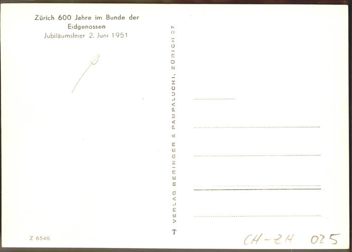 11294587 Zuerich 600 Jahre im Bunde der Eidgenossen 2. Juni 1951