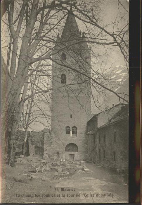 11303314 St Moritz GR Le champ des fouilles et la Tour de l'Eglise abbatials