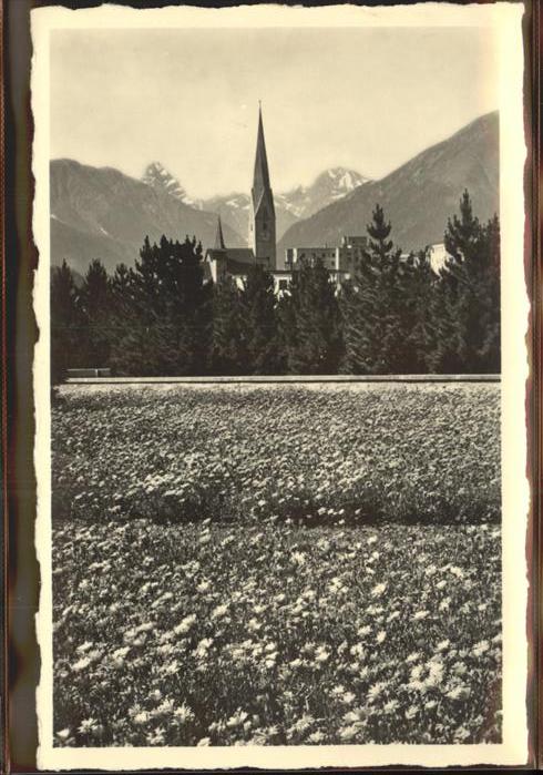 11305075 Davos GR Im Kurpark Kirche Graubuenden