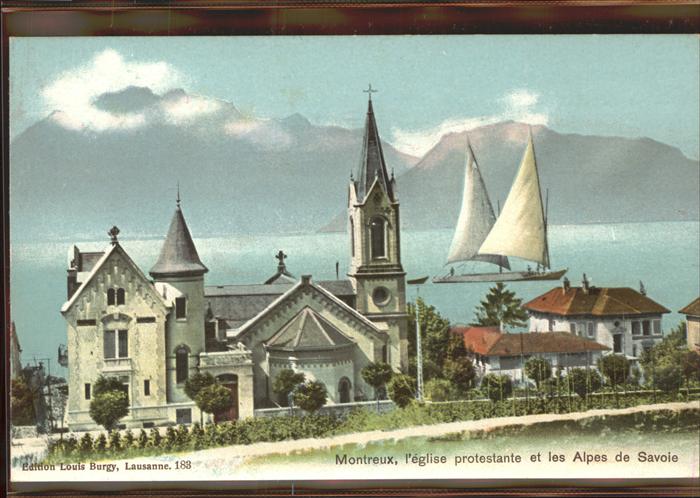 11305212 Montreux VD L eglise protestante et les Alpes de Savoie Lac Leman Seege