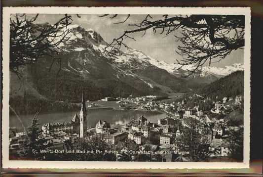 11309662 St Moritz GR St Moritz Dorf und Bad mit Piz Surley Piz Corvatsch und Ma