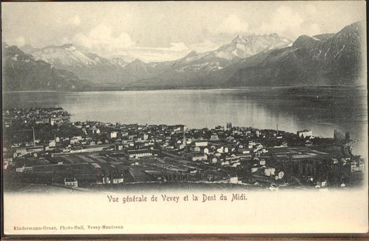 11306549 Vevey VD Vue generale Lac Leman et les Alpes Vaudoises Dents du Midi