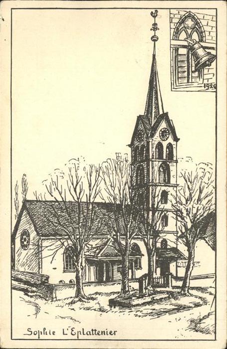 11324912 Neuchatel NE Eglise Strichzeichnung Kuenstlerkarte von C. L Eplattenier