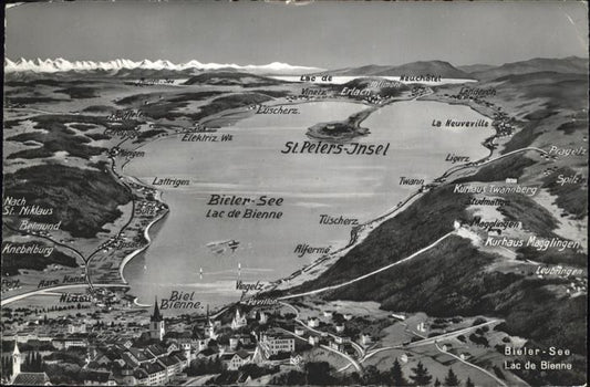 11353793 Biel Bienne Panoramakarte Bielersee und Umgebung St. Peters Insel