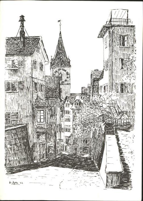 11354030 Zuerich Pfalzgasse et église Saint-Pierre Dessin Zuerich