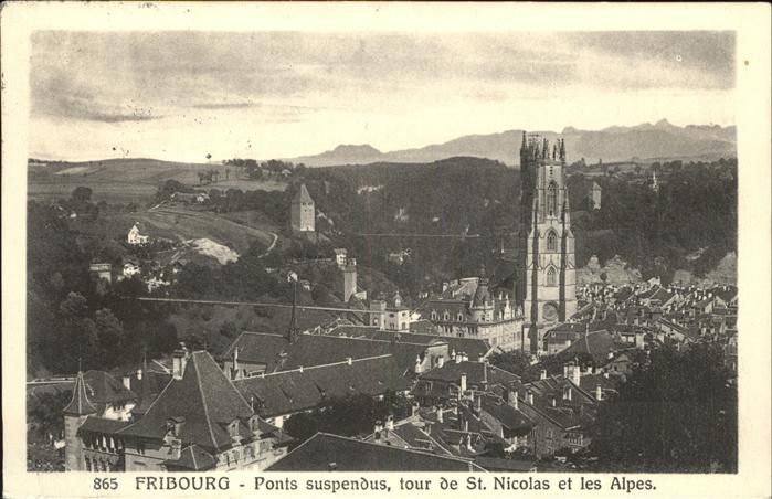 11385054 Fribourg FR Ponts suspendus tour de St Nicolas et les Alpes