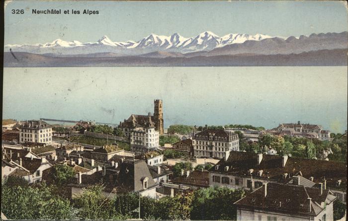 11385141 Neuchâtel NE Vue ville avec panorama alpin Neuchâtel