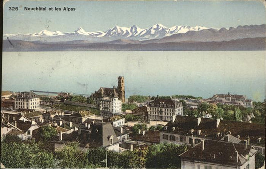 11385141 Neuchâtel NE Vue ville avec panorama alpin Neuchâtel