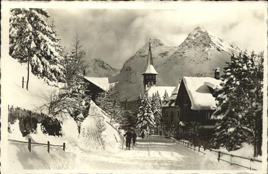 11385157 Arosa GR Église du centre du village en hiver Arosa