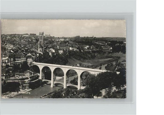 11389194 Fribourg FR Panorama Saane Zaehringerbruecke Kathedrale