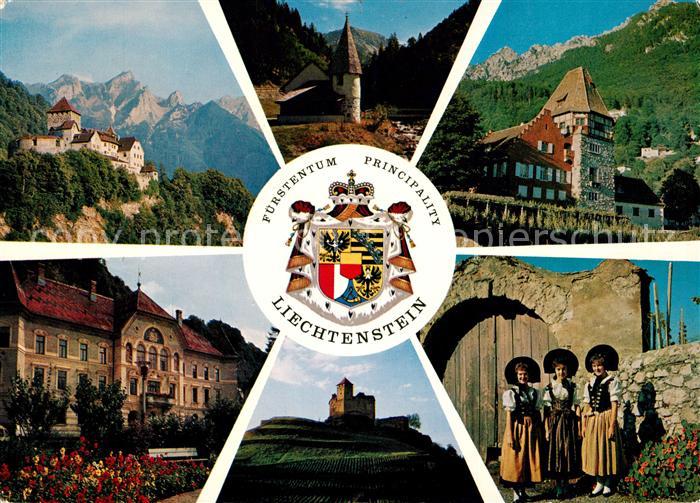 73145211 Liechtenstein  Staatswappen Schloss Vaduz Kapelle Steg Rotes Haus Regie