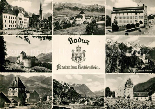 73295023 Vaduz Rathaus Schloss Regierungsgebaeude Pfarrkirche Rotes Haus