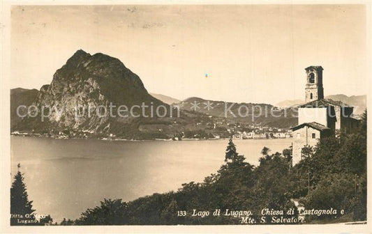 73365497 Lago di Lugano TI Chiesa di Castagnola e Monte San Salvatore