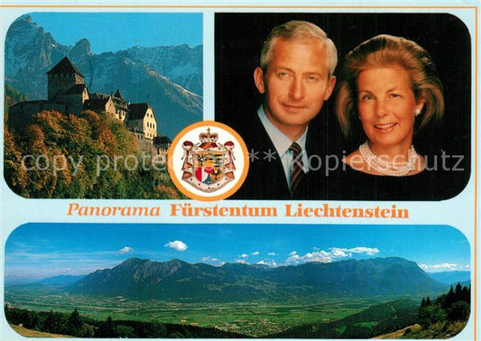 73589365 Liechtenstein  Schloss Vaduz Fuerstenpaar Wappen Krone Landschaftspanor