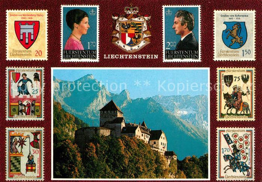 73589367 Liechtenstein  Schloss Vaduz Fuerstenpaar Staatswappen Briefmarken