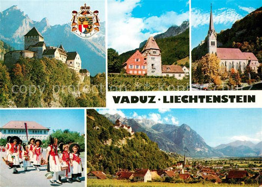 73591365 Vaduz Schloss Vaduz Rotes Haus Pfarrkirche Landestracht Hauptort Vaduz