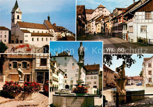 13626408 Wil SG Kirche Strassenpartie Brunnen Statue