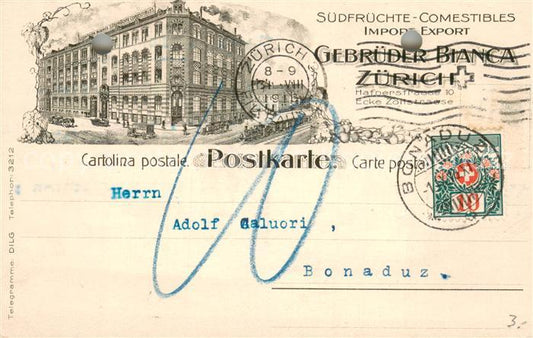 13707572 Zuerich ZH Suedfruechte Comestibles Gebrüder Bianca Correspondance commerciale