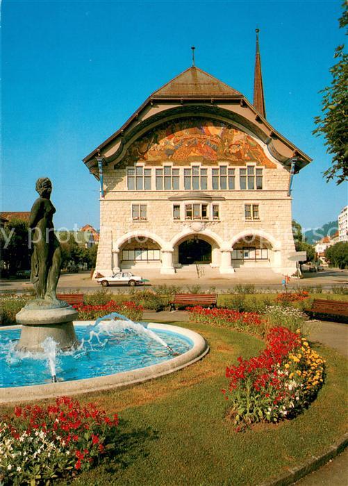 13720621 Le Locle NE Hôtel de Ville Fresque de Ernest Bieler Brunnen Statue